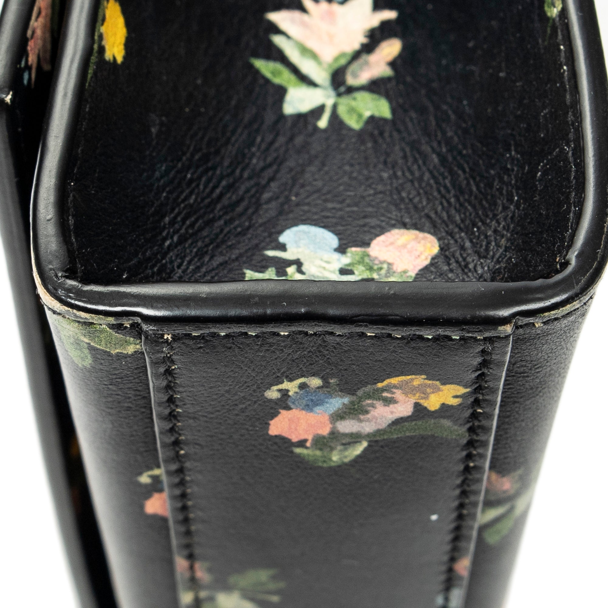 Shoulder Bag Medium Kate Black Floral Print Calfskin Leather