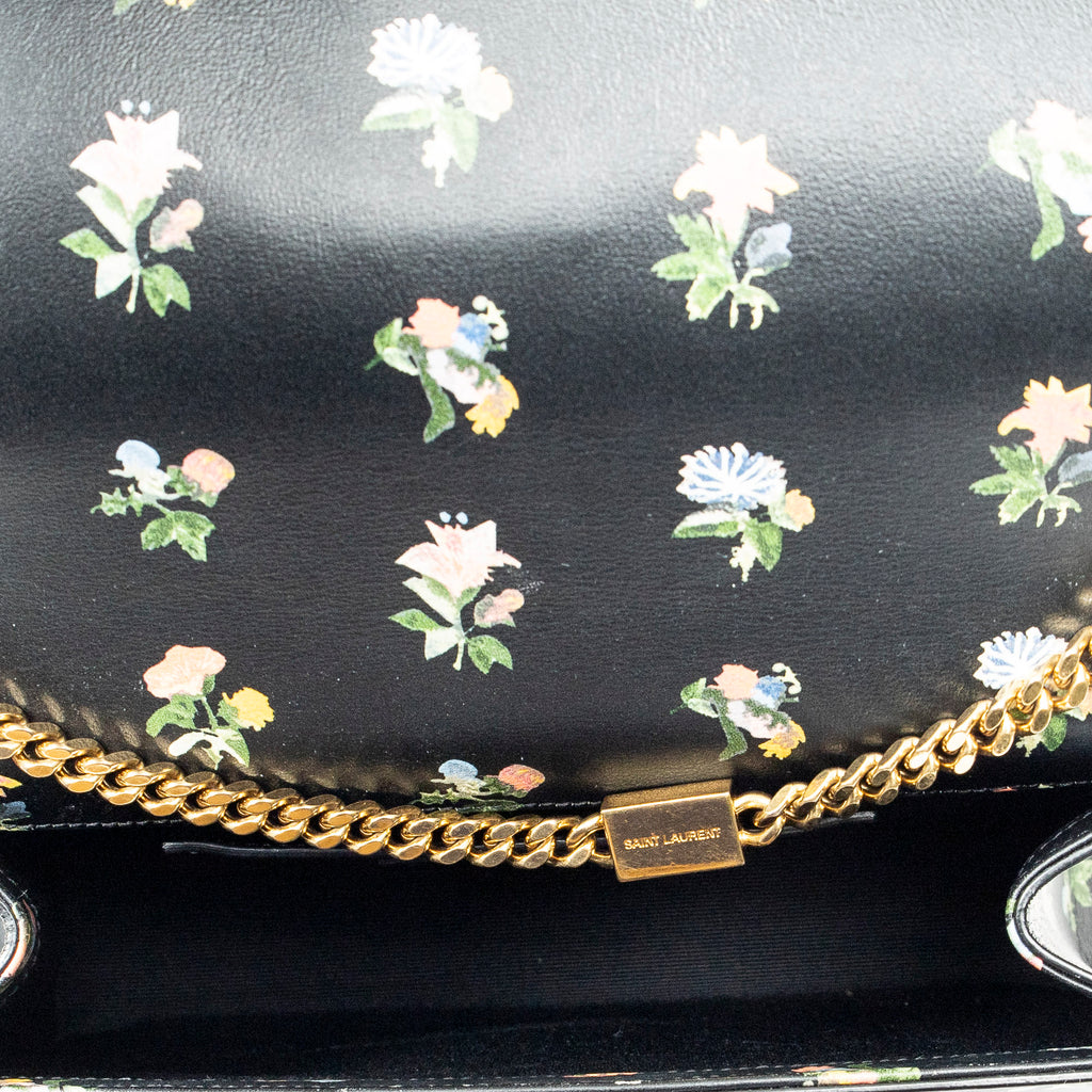 Shoulder Bag Medium Kate Black Floral Print Calfskin Leather