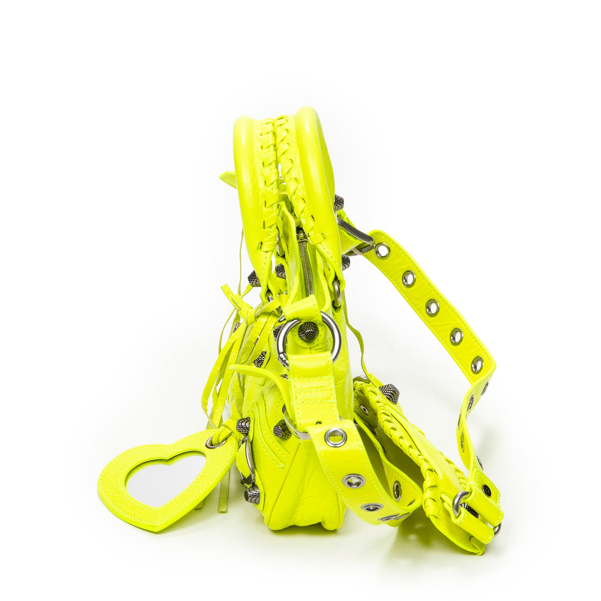 Shoulder Bag Small Neo Cagole Neon Green Distressed Calfskin Leather