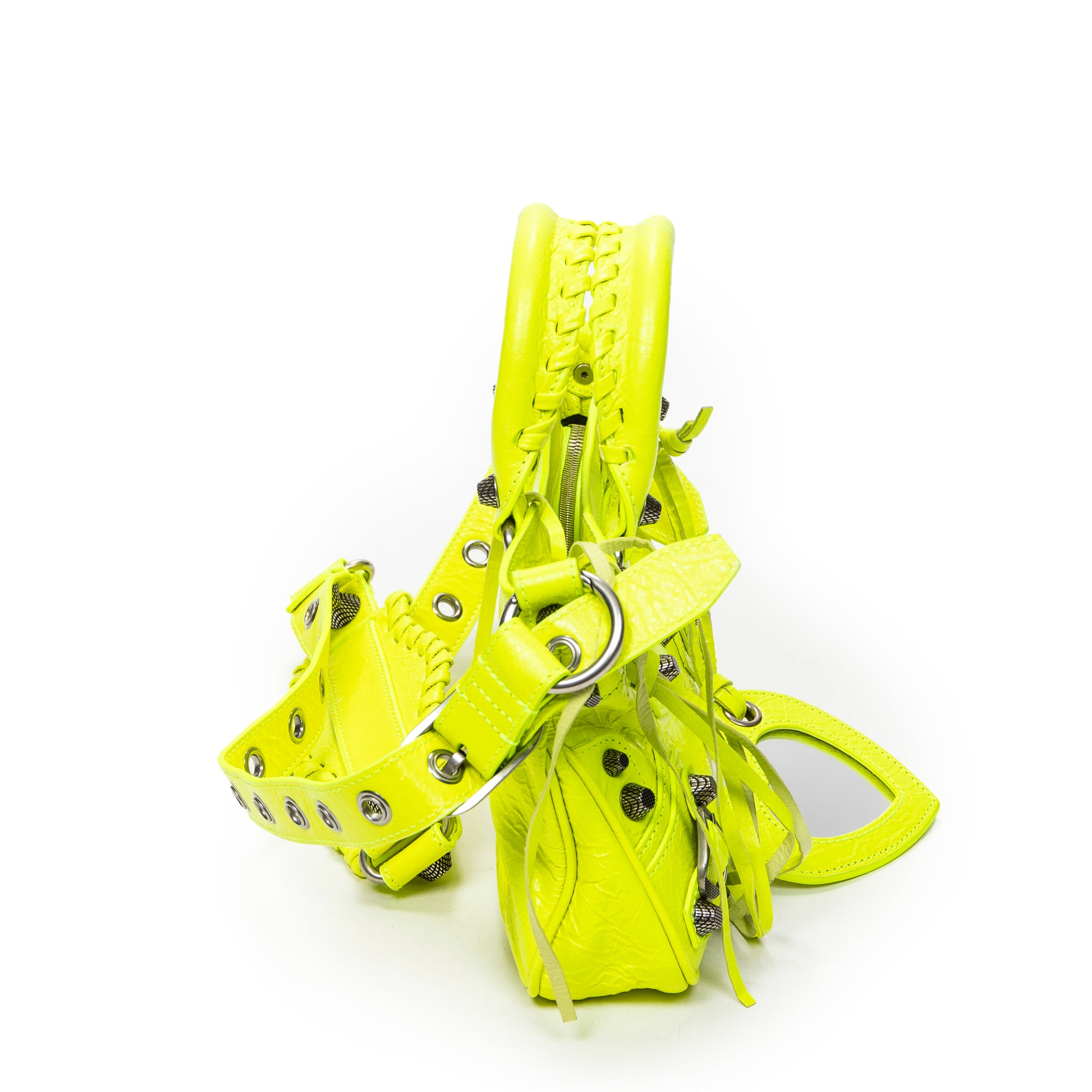 Shoulder Bag Small Neo Cagole Neon Green Distressed Calfskin Leather