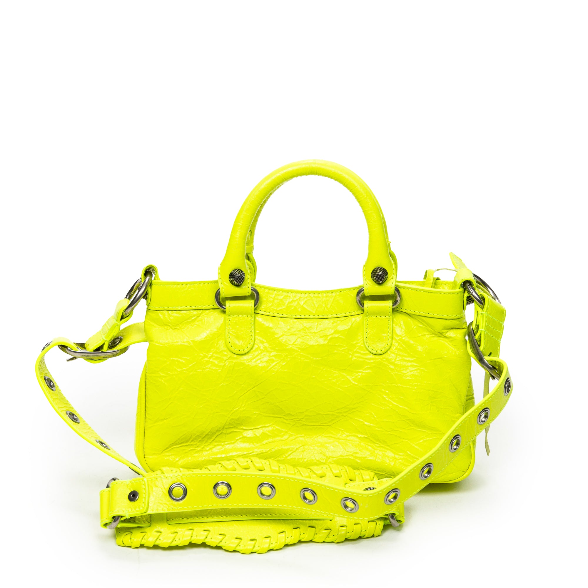Shoulder Bag Small Neo Cagole Neon Green Distressed Calfskin Leather