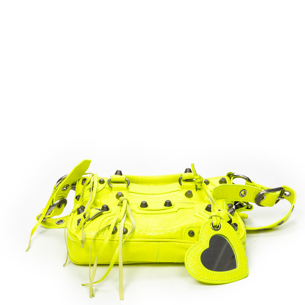 Shoulder Bag Small Neo Cagole Neon Green Distressed Calfskin Leather