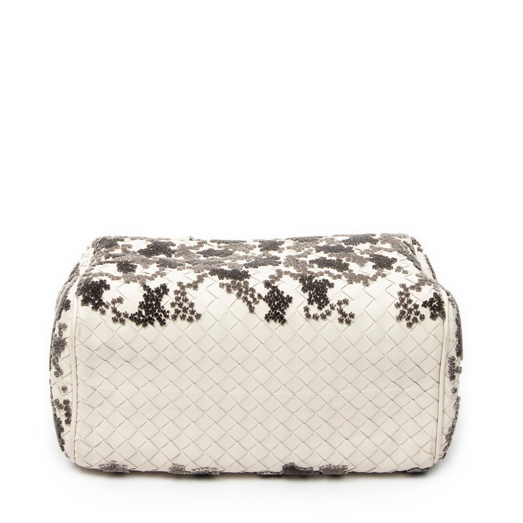 Handbag Velvet Bouquet Boston White Intrecciato Leather