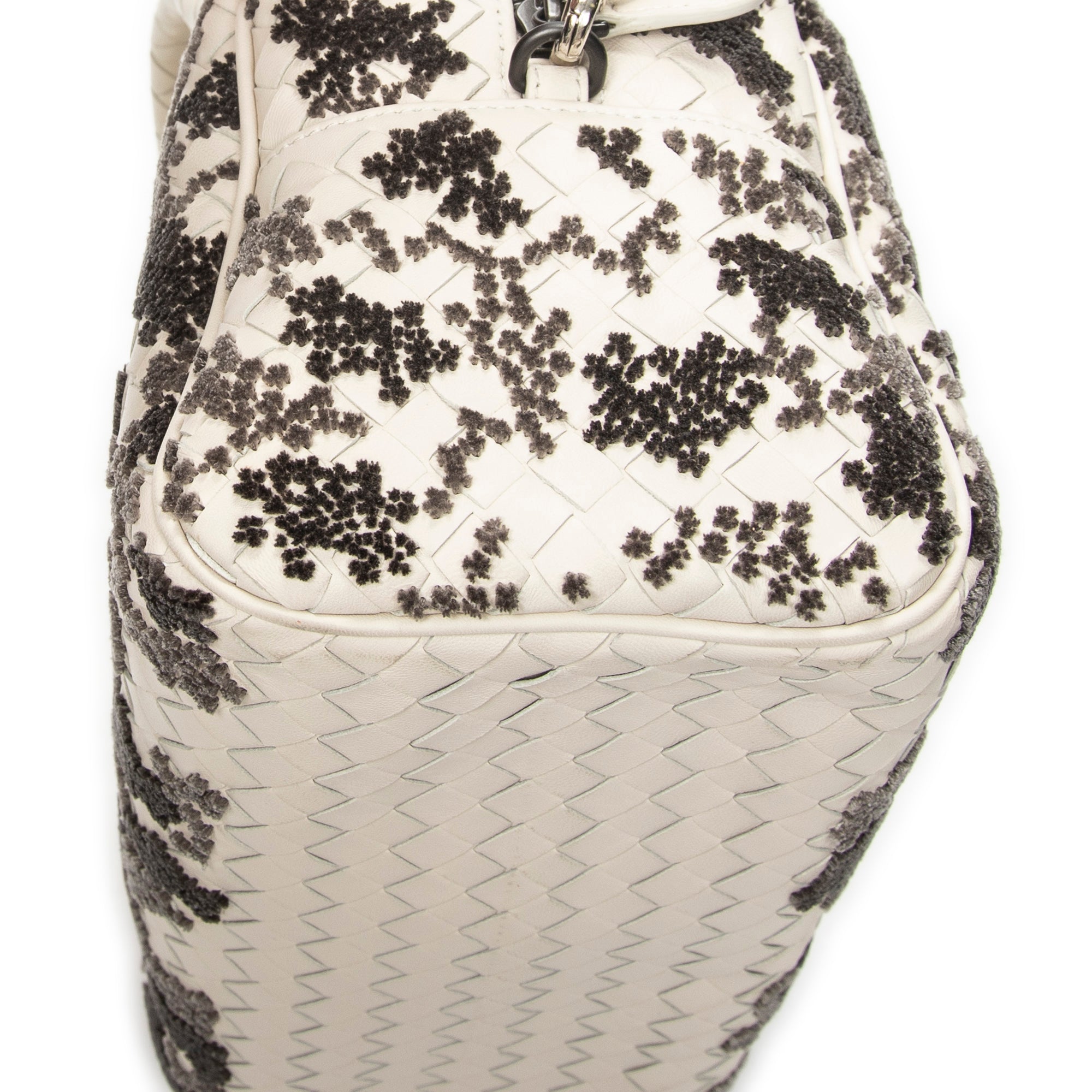 Handbag Velvet Bouquet Boston White Intrecciato Leather
