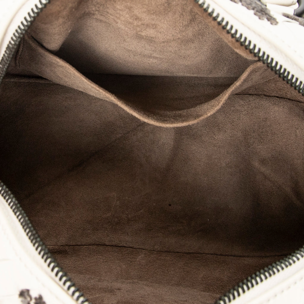 Handbag Velvet Bouquet Boston White Intrecciato Leather