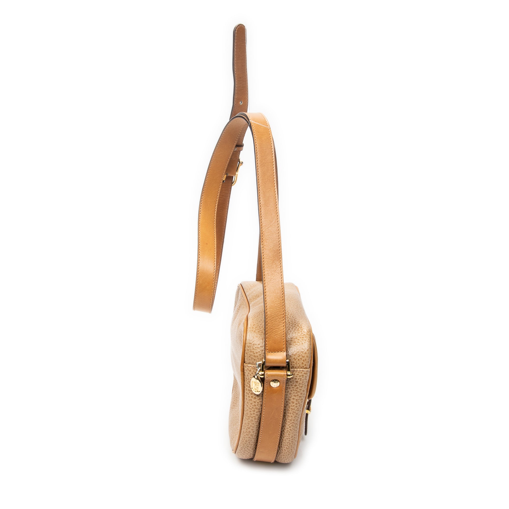 Shoulder Bag Vintage Buckle Flap Crossbody Tan Grained Calfskin Leather
