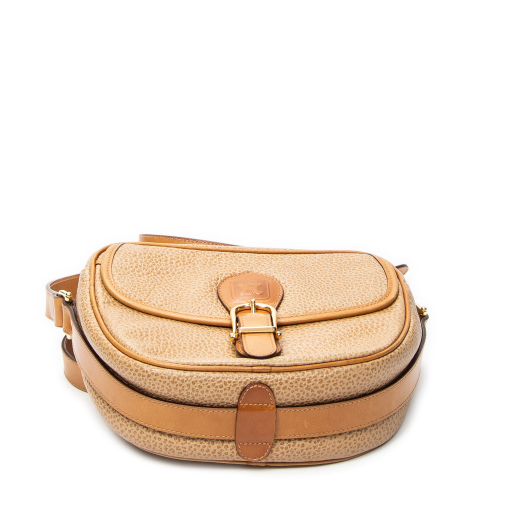 Shoulder Bag Vintage Buckle Flap Crossbody Tan Grained Calfskin Leather