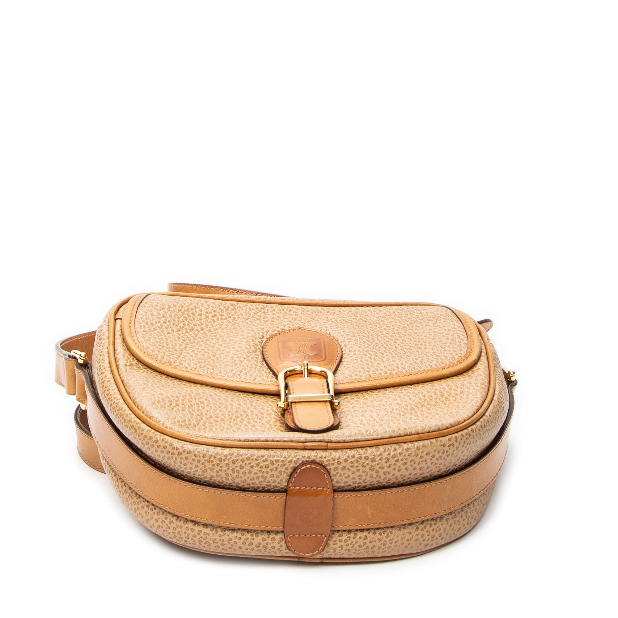 Shoulder Bag Vintage Buckle Flap Crossbody Tan Grained Calfskin Leather