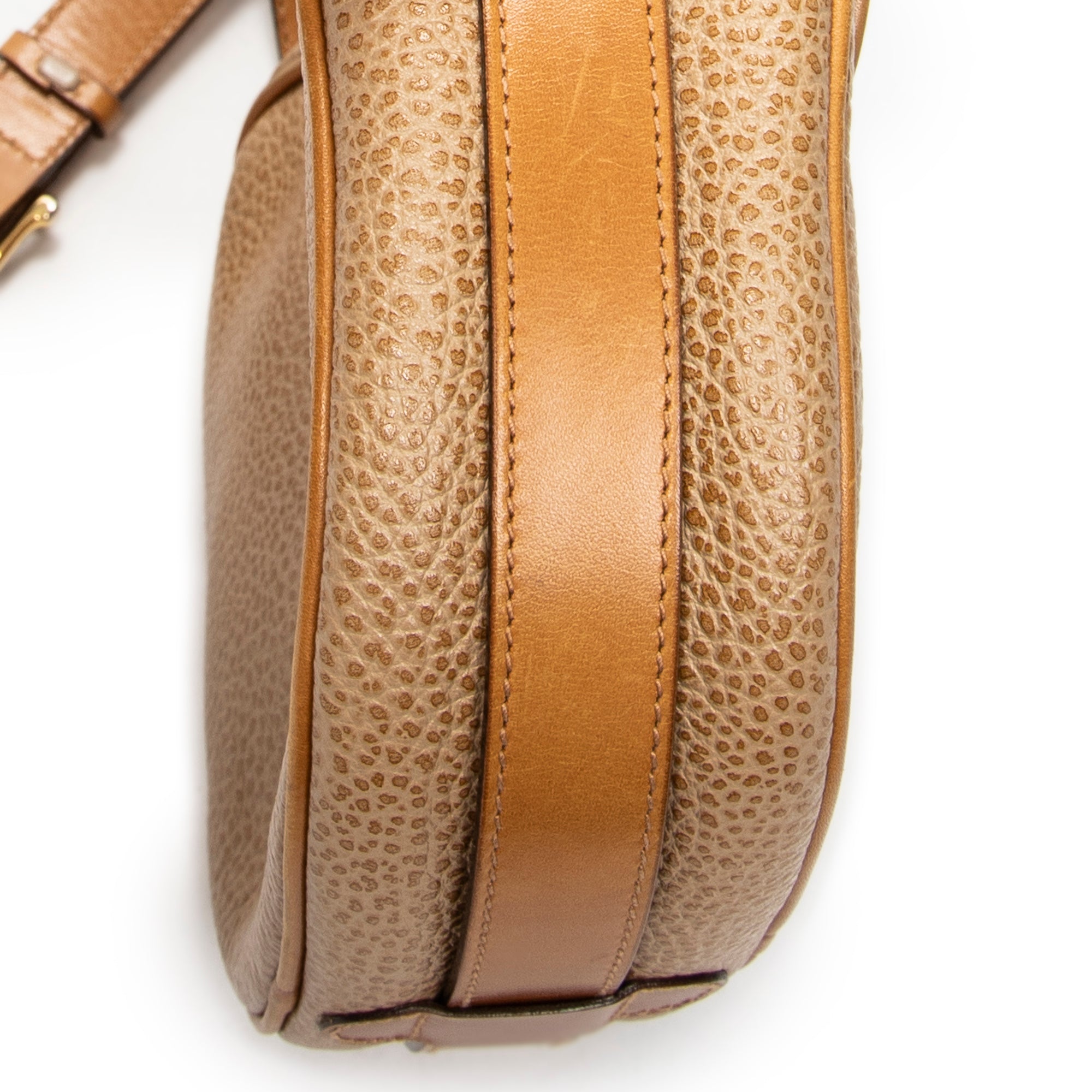 Shoulder Bag Vintage Buckle Flap Crossbody Tan Grained Calfskin Leather