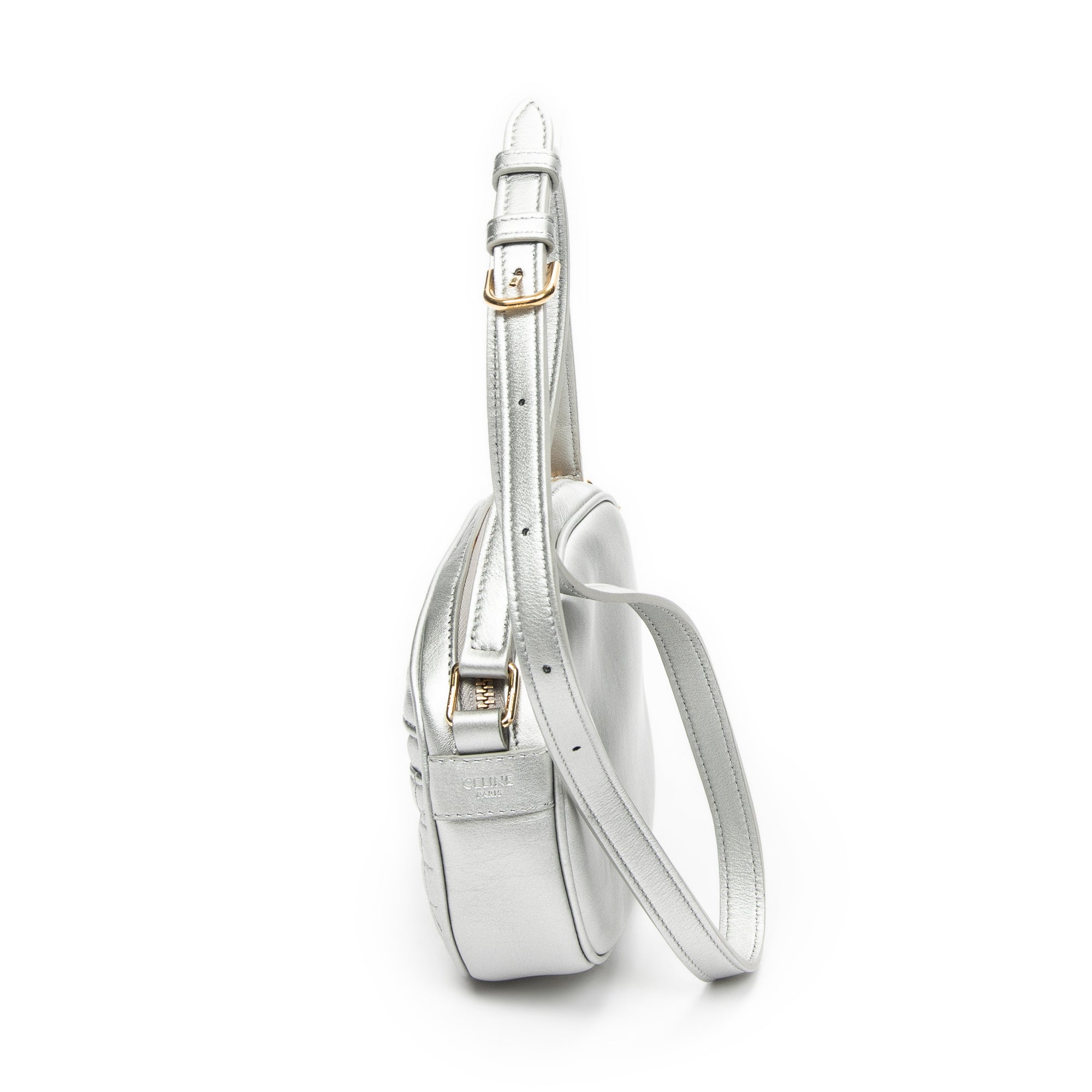 Shoulder Bag Mini C Charm Camera Bag Metallic Silver Quilted Calfskin Leather