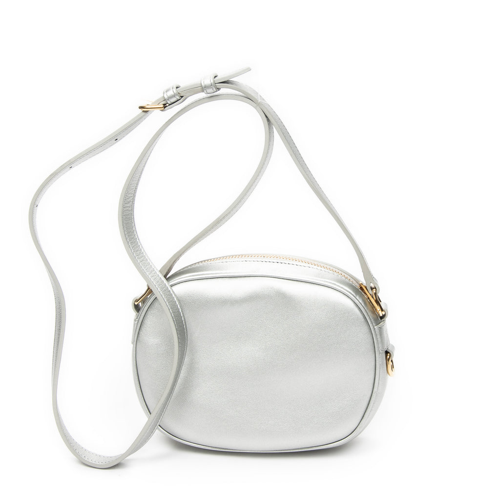 Shoulder Bag Mini C Charm Camera Bag Metallic Silver Quilted Calfskin Leather