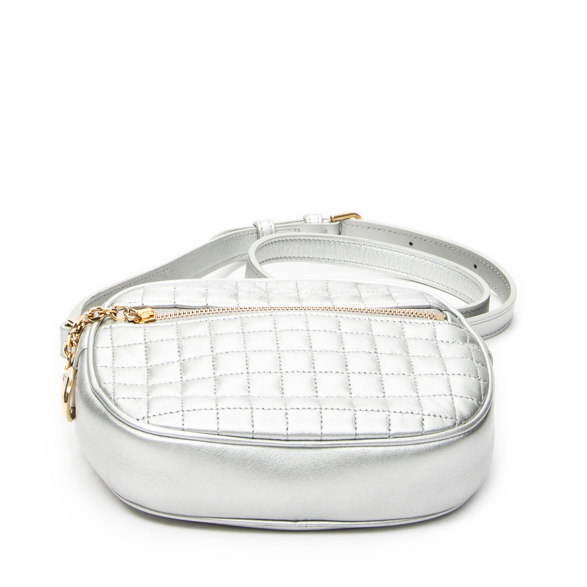 Shoulder Bag Mini C Charm Camera Bag Metallic Silver Quilted Calfskin Leather