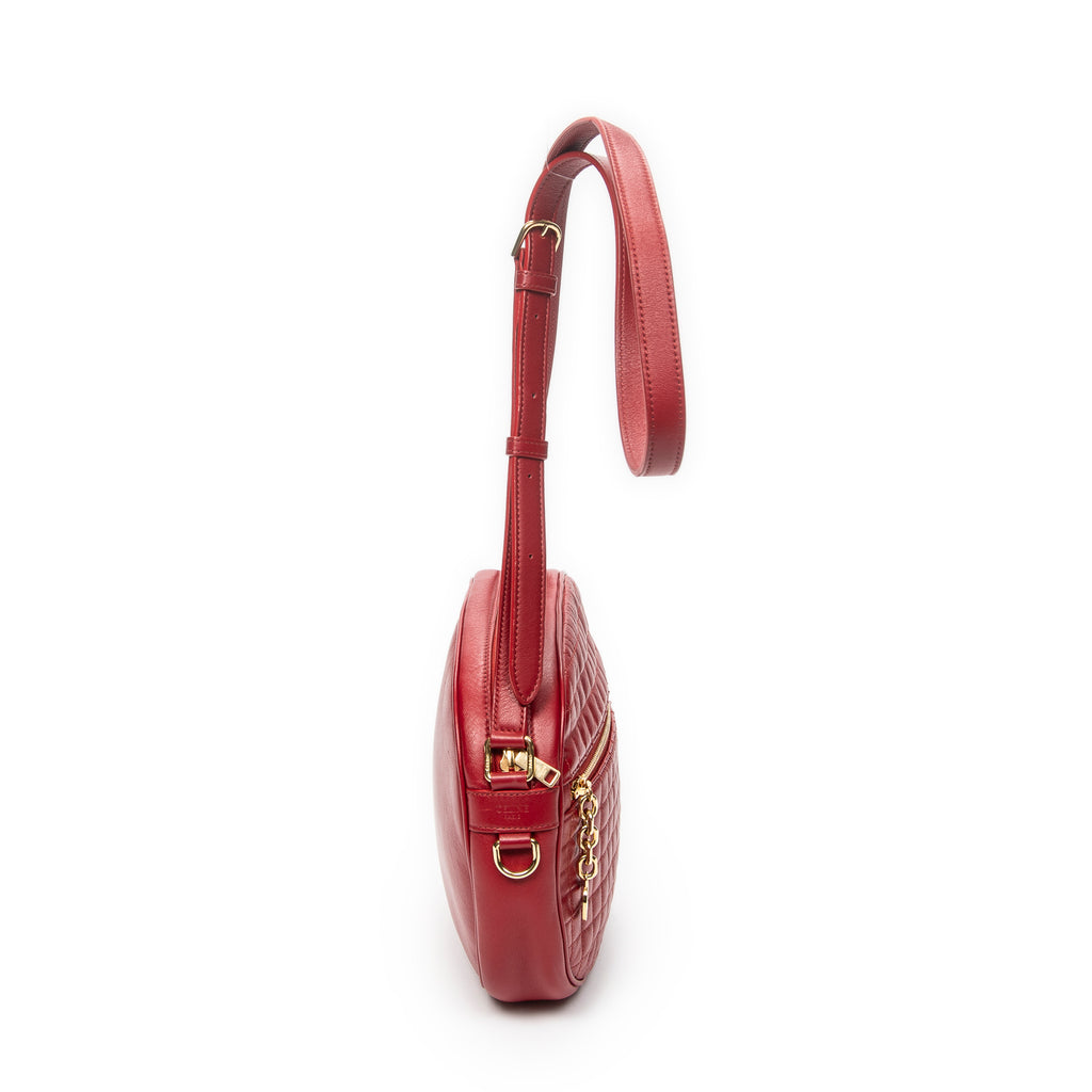 Shoulder Bag Small C Charm Camera Bag Red Quilted Calfskin Leather