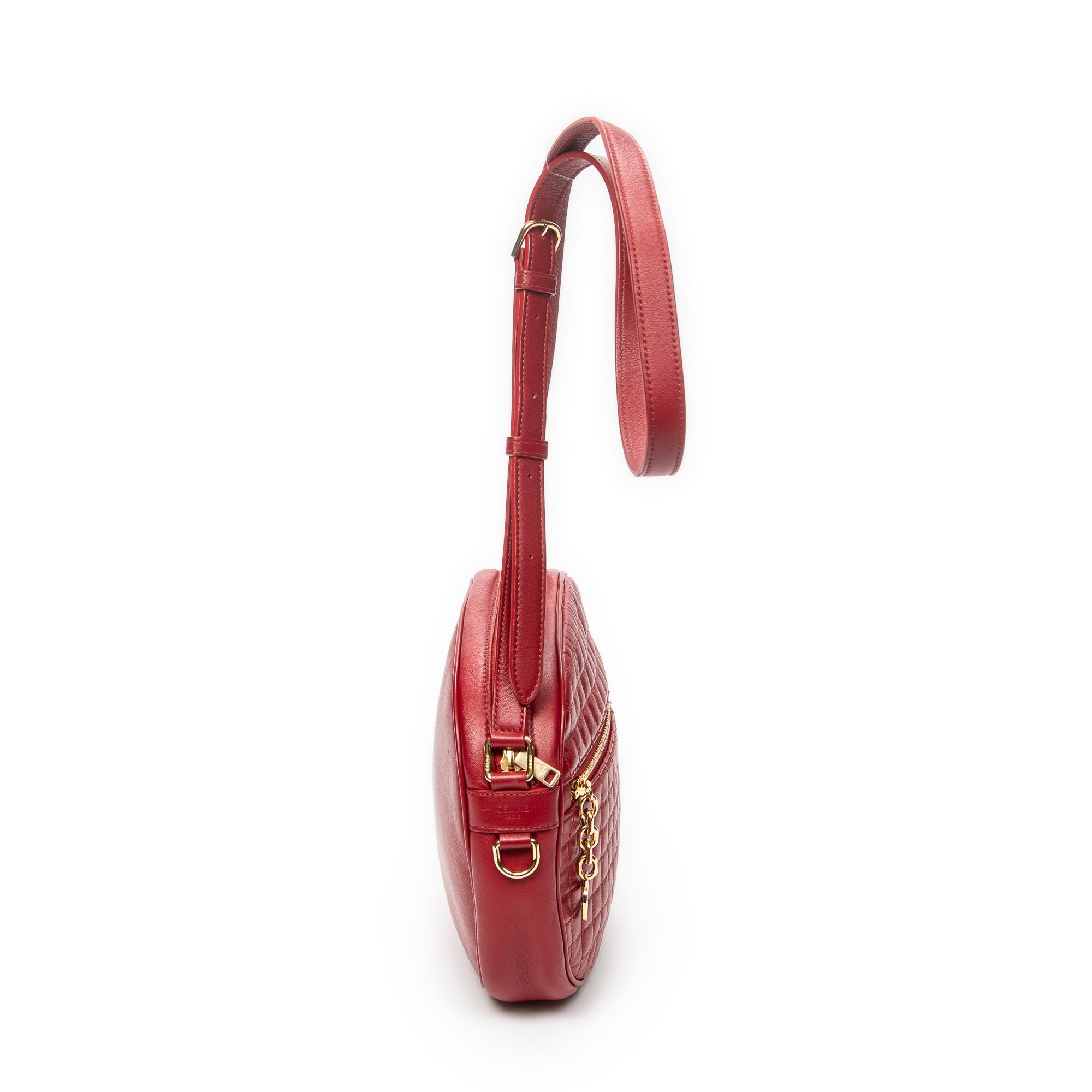 Shoulder Bag Small C Charm Camera Bag Red Quilted Calfskin Leather