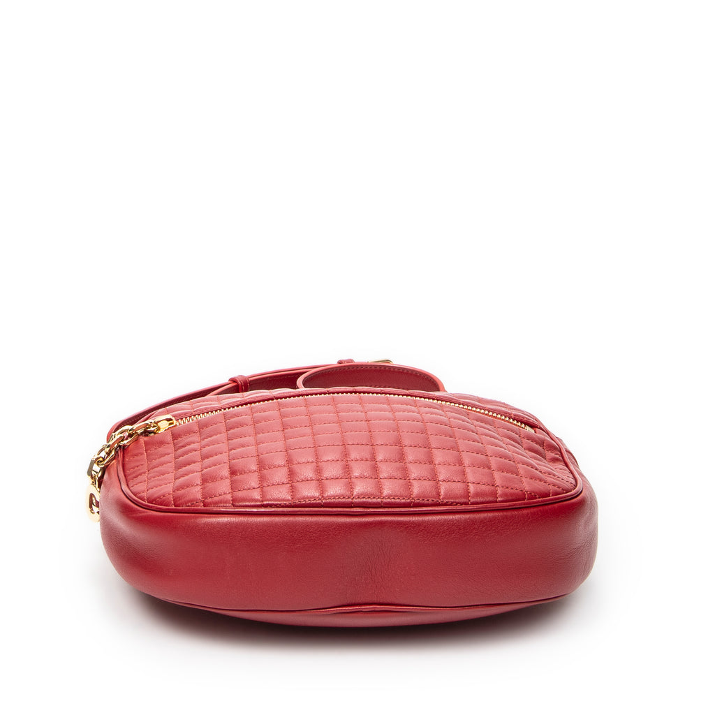 Shoulder Bag Small C Charm Camera Bag Red Quilted Calfskin Leather