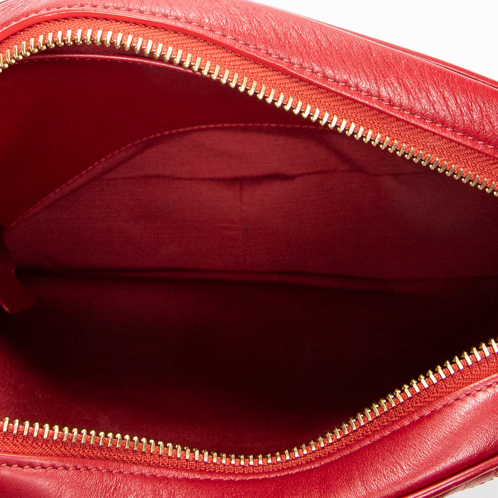 Shoulder Bag Small C Charm Camera Bag Red Quilted Calfskin Leather