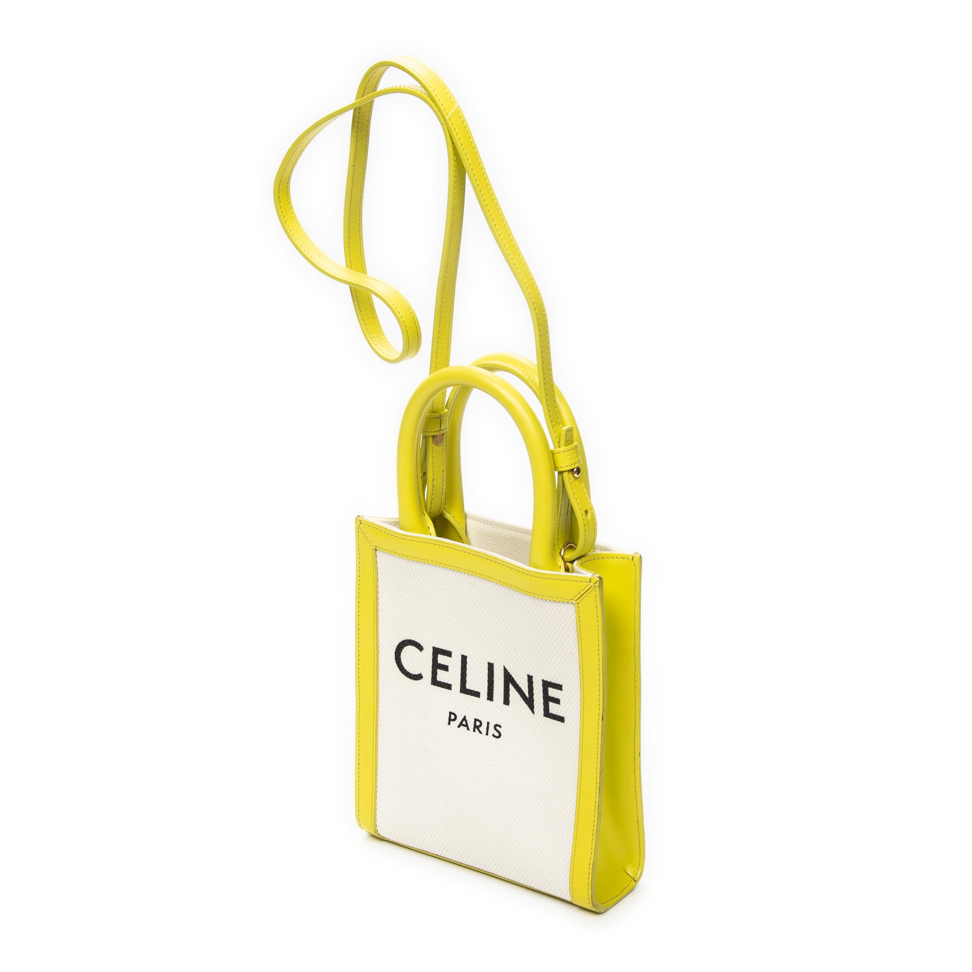 Shoulder Bag Mini Vertical Cabas Lime Green Woven Canvas