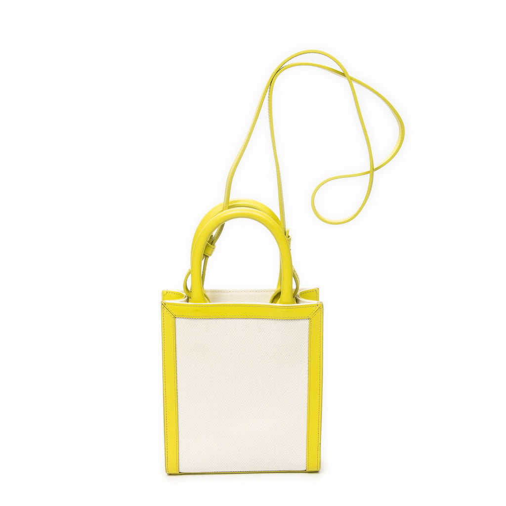 Shoulder Bag Mini Vertical Cabas Lime Green Woven Canvas