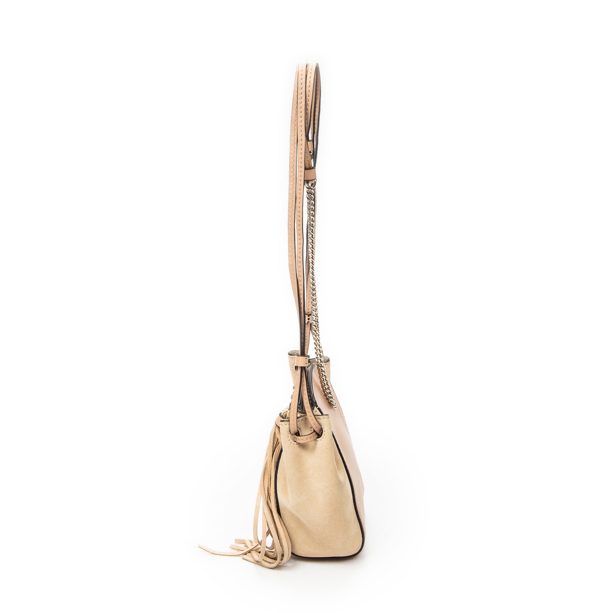 Shoulder Bag Mini Fringe Bucket Beige Calfskin Leather