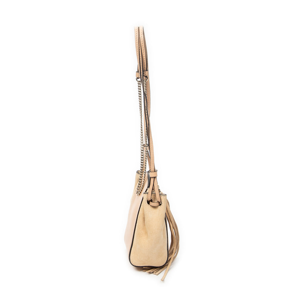 Shoulder Bag Mini Fringe Bucket Beige Calfskin Leather