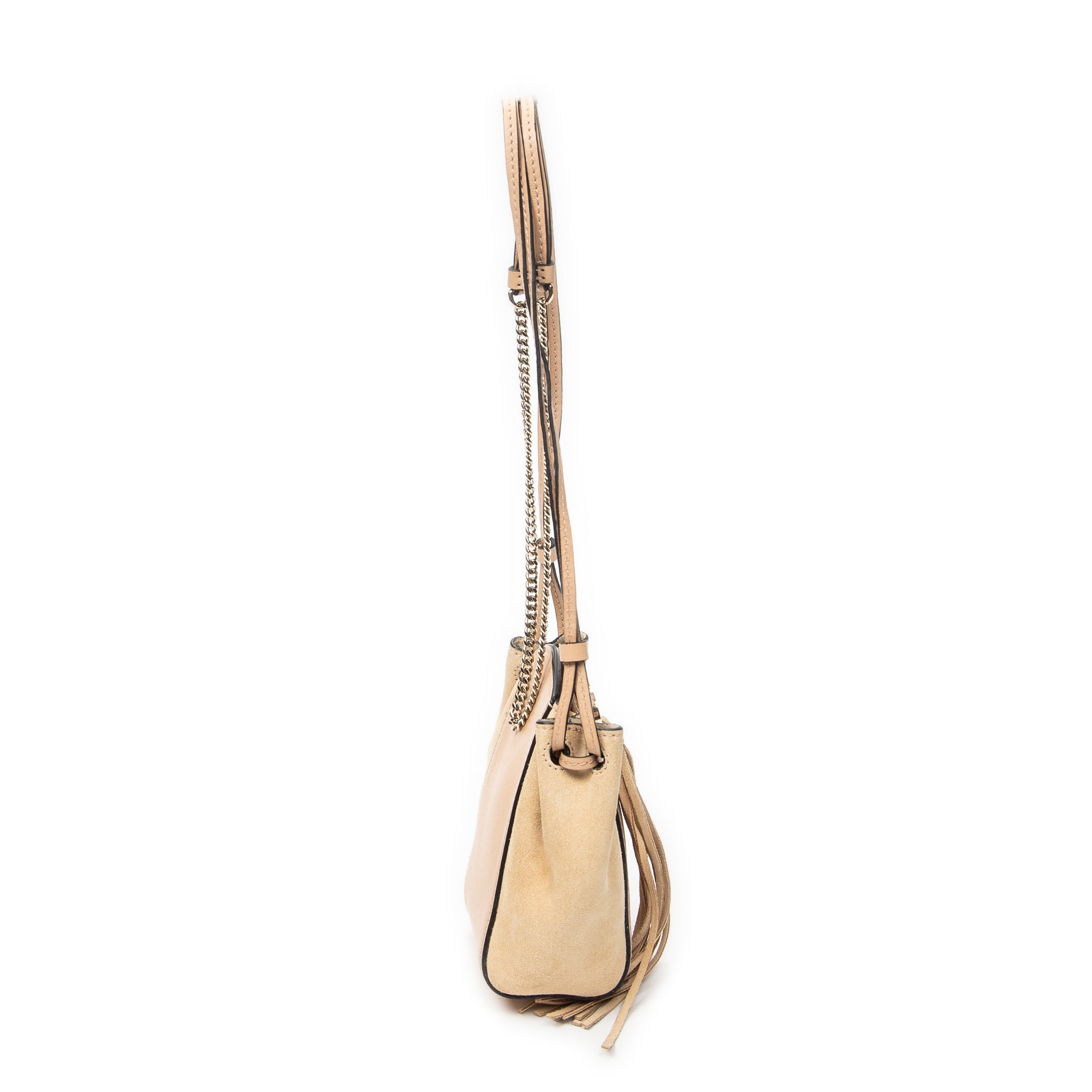 Shoulder Bag Mini Fringe Bucket Beige Calfskin Leather