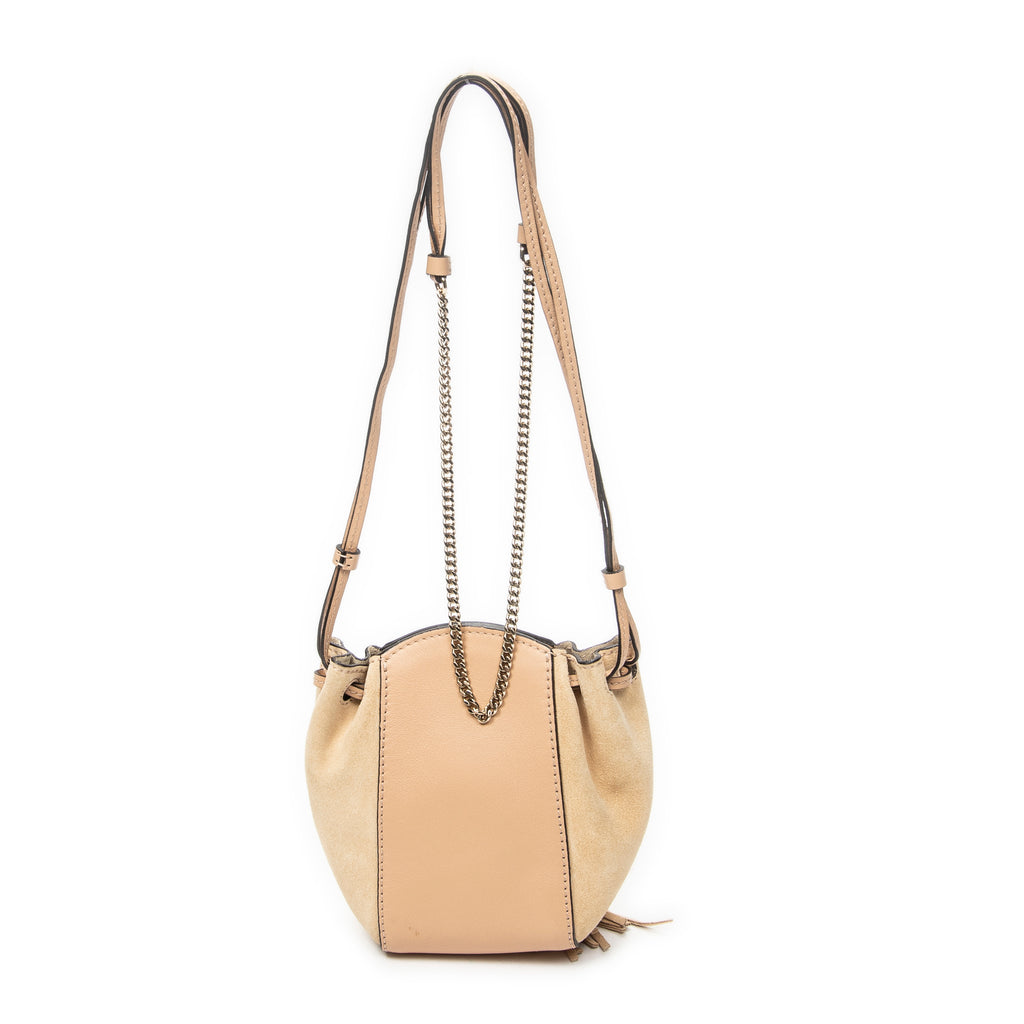 Shoulder Bag Mini Fringe Bucket Beige Calfskin Leather