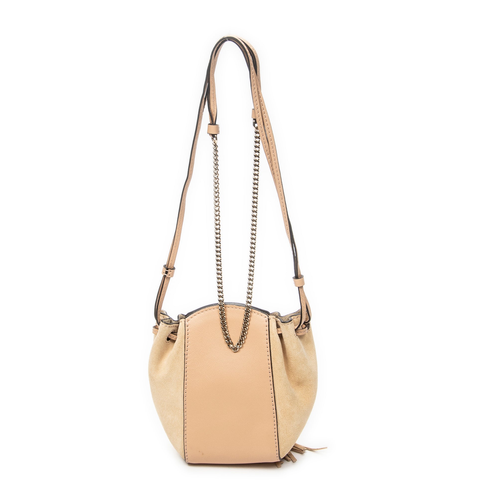 Shoulder Bag Mini Fringe Bucket Beige Calfskin Leather