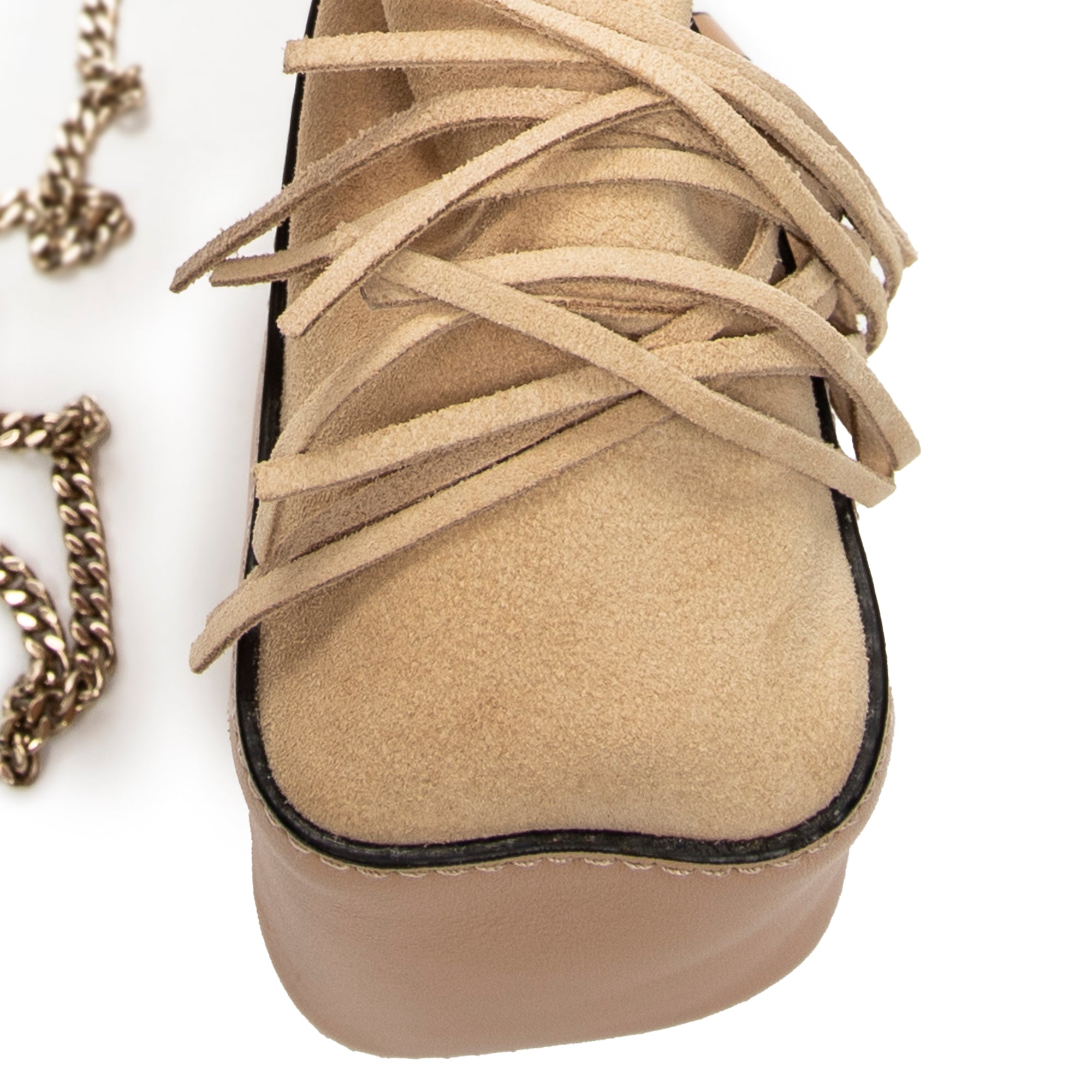 Shoulder Bag Mini Fringe Bucket Beige Calfskin Leather