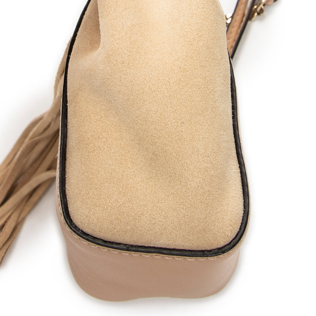 Shoulder Bag Mini Fringe Bucket Beige Calfskin Leather