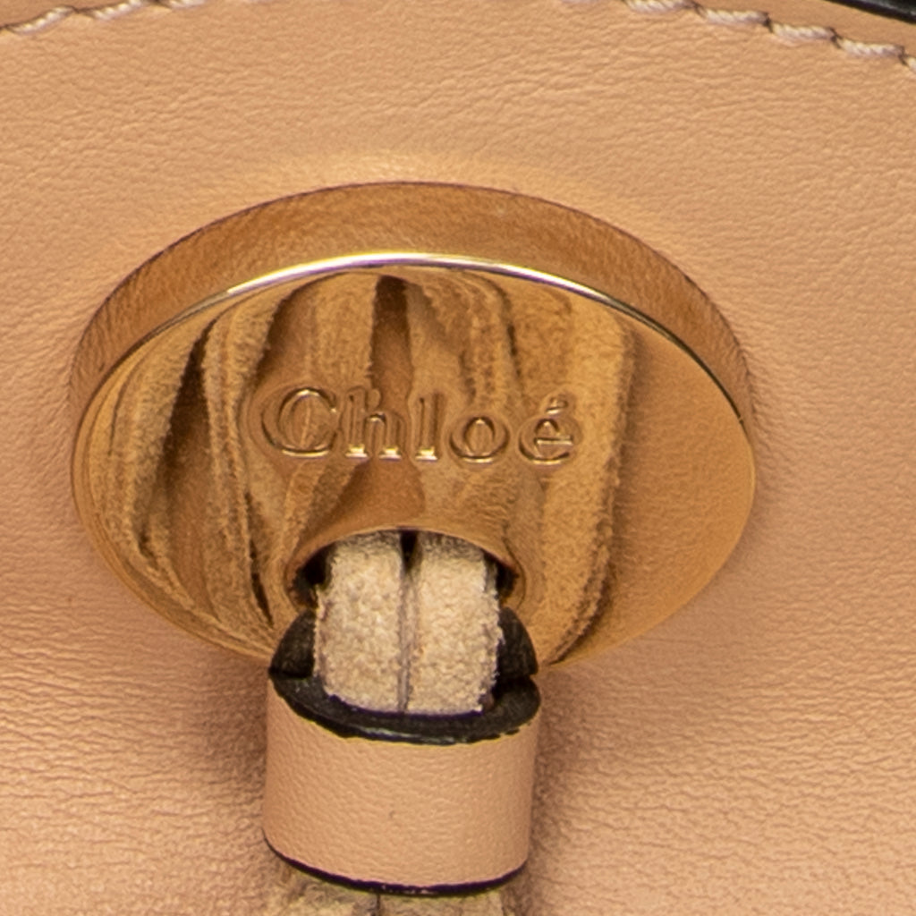 Shoulder Bag Mini Fringe Bucket Beige Calfskin Leather