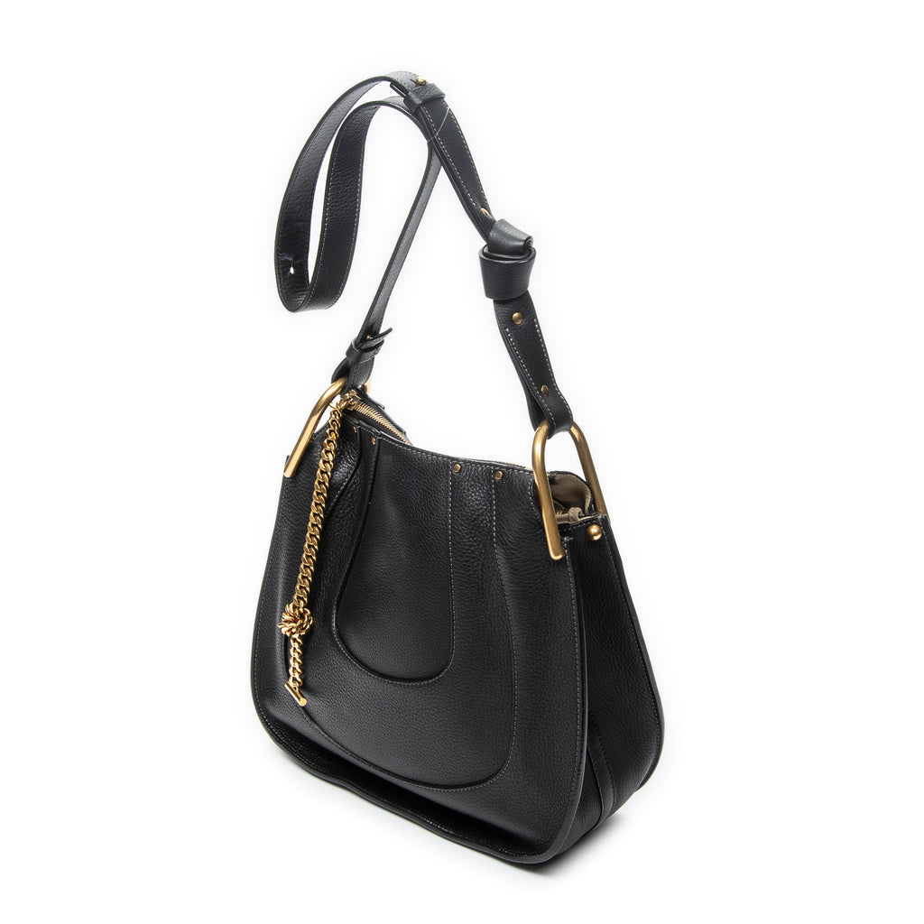 Shoulder Bag Small Hayley Hobo Black Grained Calfskin Leather
