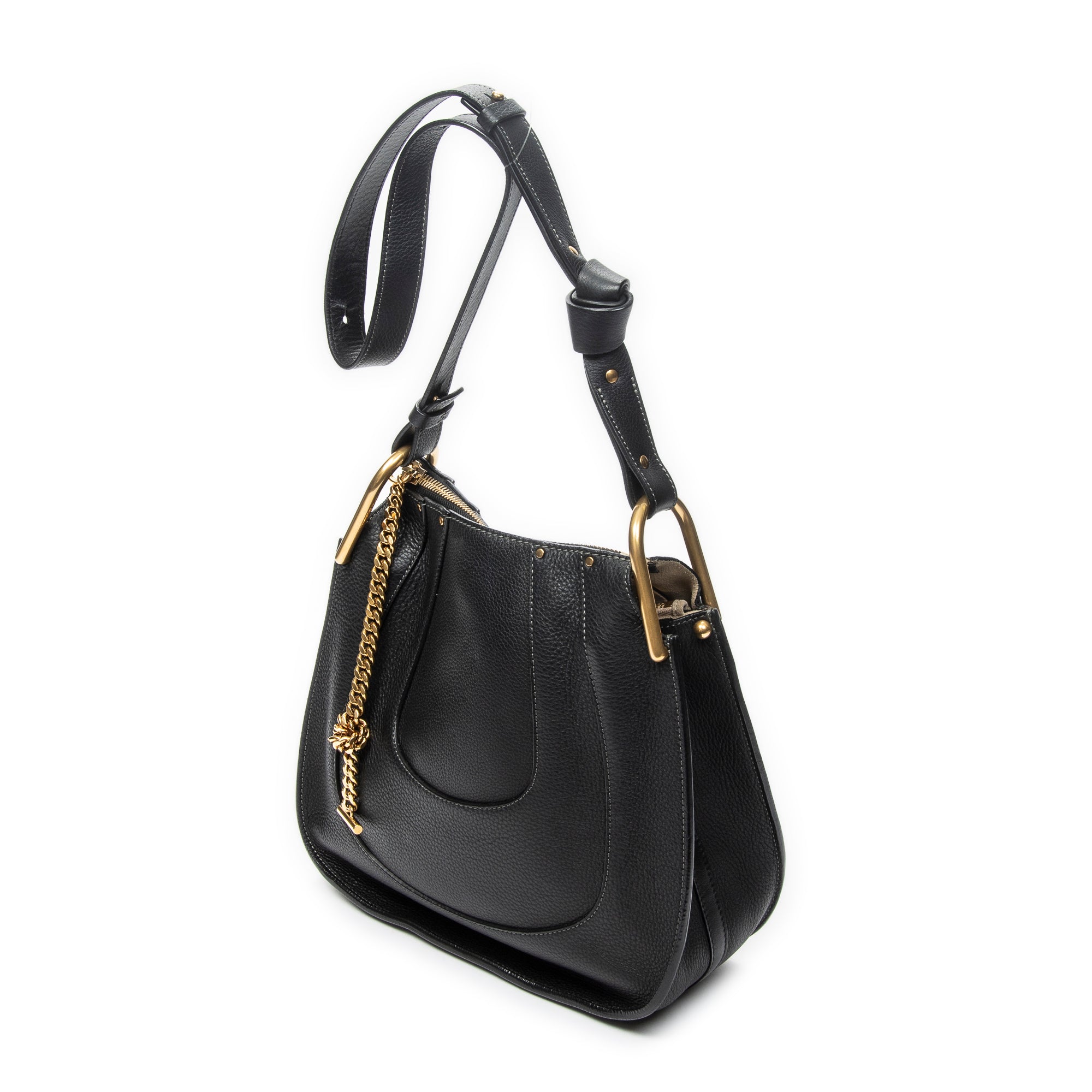 Shoulder Bag Small Hayley Hobo Black Grained Calfskin Leather