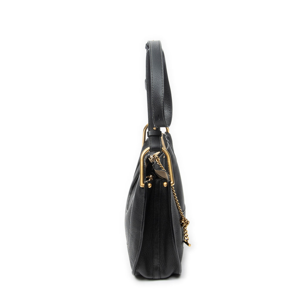 Shoulder Bag Small Hayley Hobo Black Grained Calfskin Leather