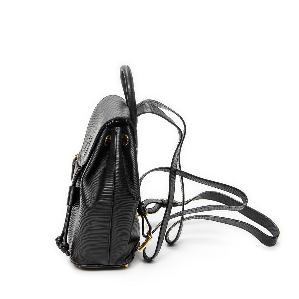 Backpack Vintage Flap Drawstring Backpack Black Grained Calfskin Leather