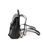 Backpack Vintage Flap Drawstring Backpack Black Grained Calfskin Leather