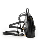 Backpack Vintage Flap Drawstring Backpack Black Grained Calfskin Leather