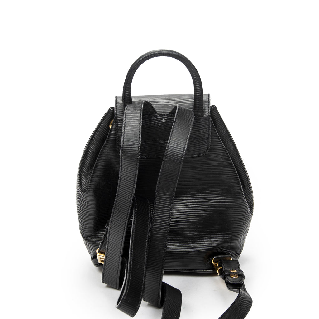 Backpack Vintage Flap Drawstring Backpack Black Grained Calfskin Leather