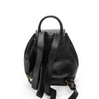Backpack Vintage Flap Drawstring Backpack Black Grained Calfskin Leather