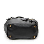 Backpack Vintage Flap Drawstring Backpack Black Grained Calfskin Leather