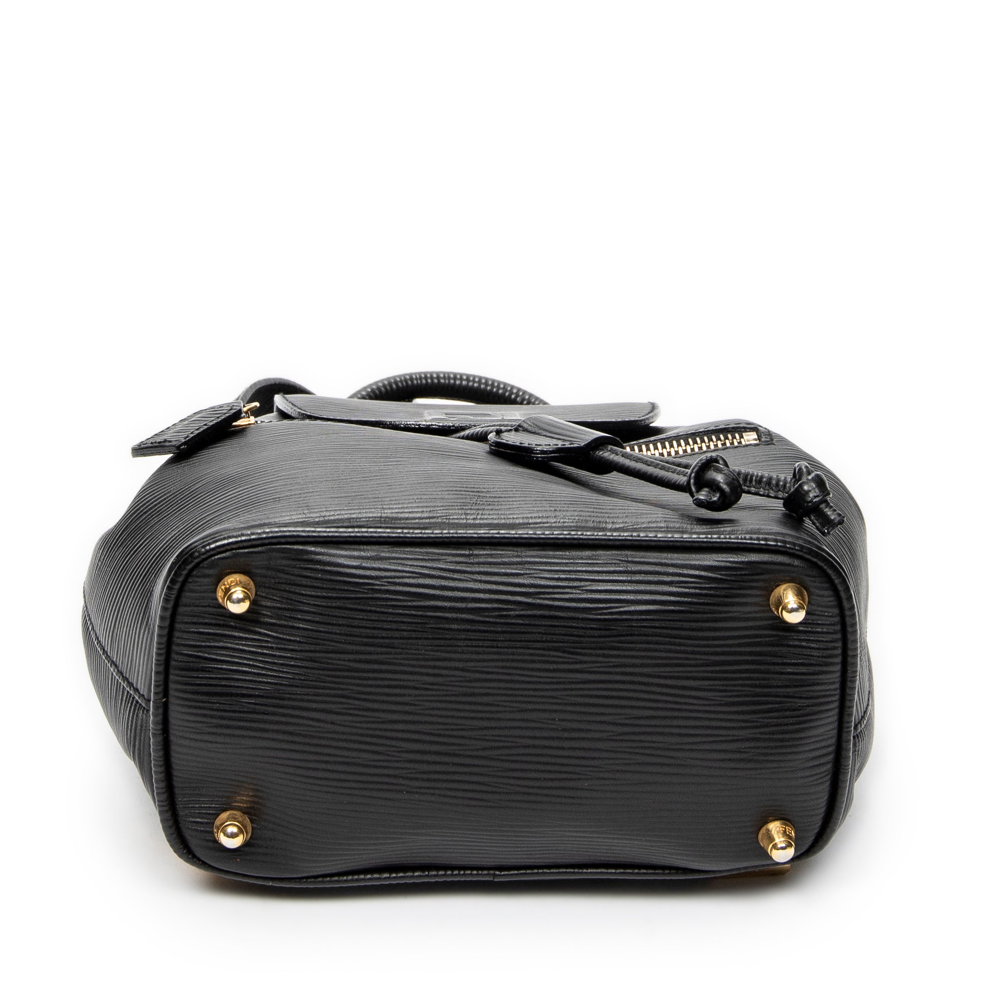 Backpack Vintage Flap Drawstring Backpack Black Grained Calfskin Leather