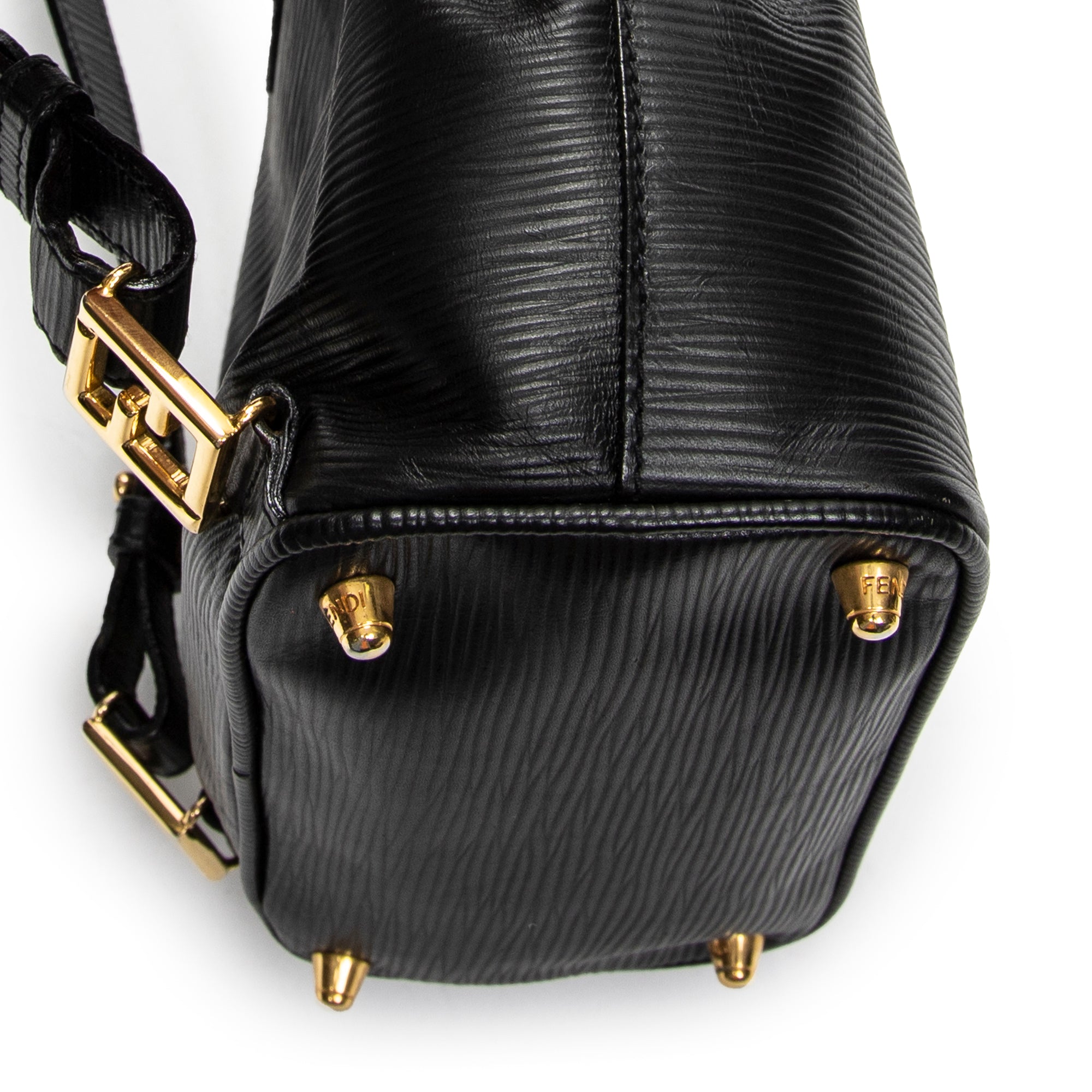 Backpack Vintage Flap Drawstring Backpack Black Grained Calfskin Leather