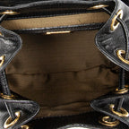 Backpack Vintage Flap Drawstring Backpack Black Grained Calfskin Leather