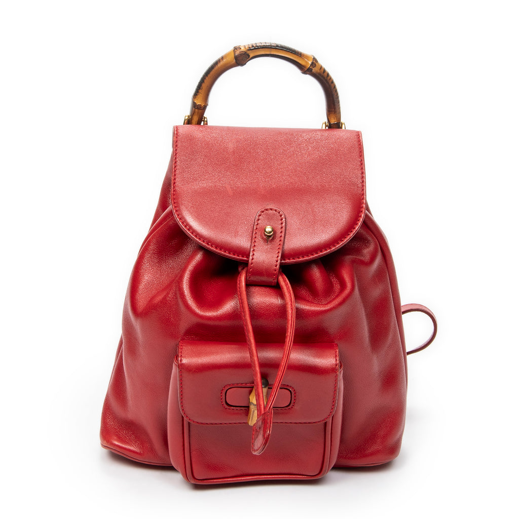 Backpack Mini Bamboo Backpack Red Calfskin Leather