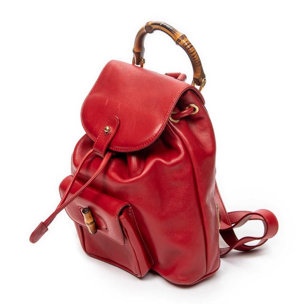 Backpack Mini Bamboo Backpack Red Calfskin Leather