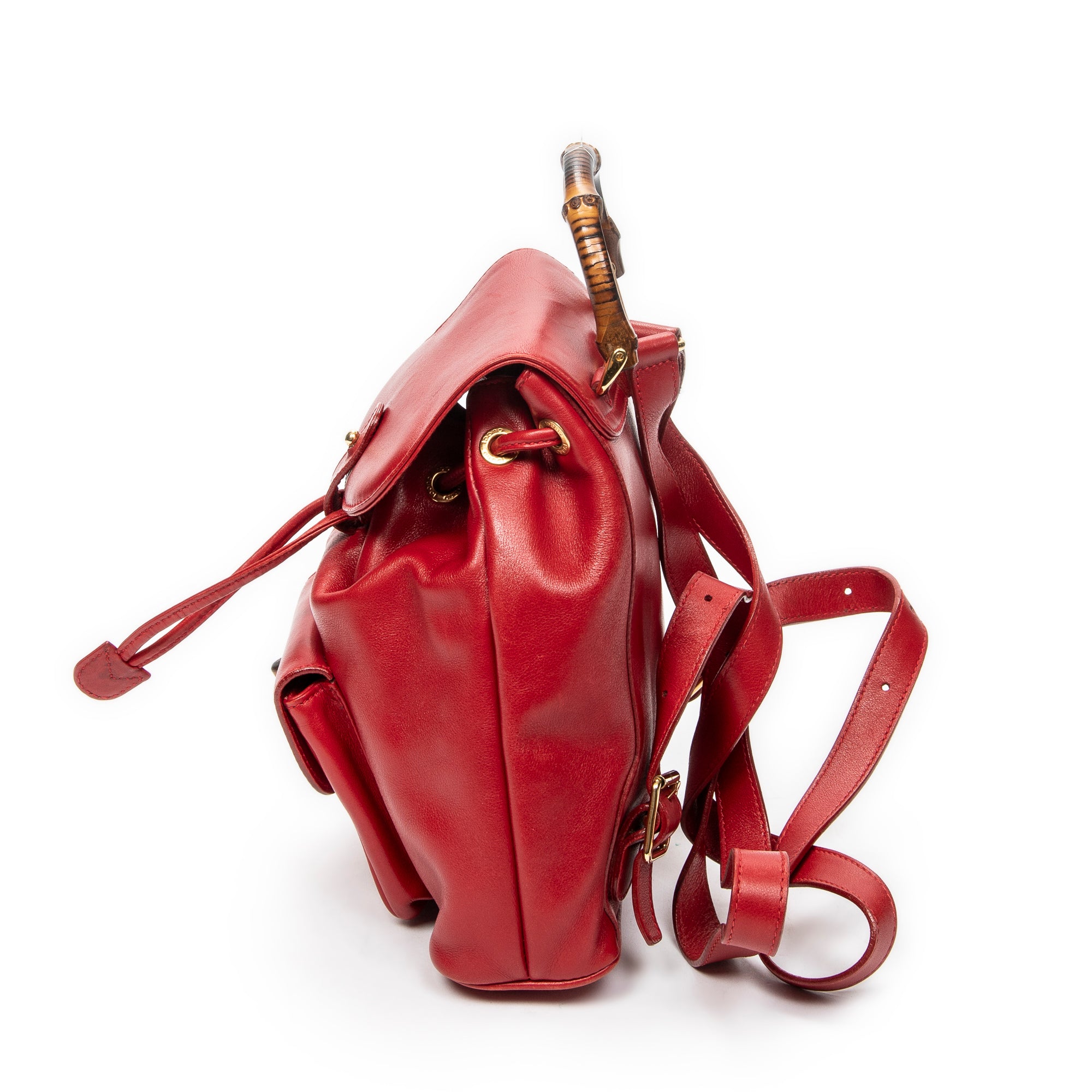 Backpack Mini Bamboo Backpack Red Calfskin Leather
