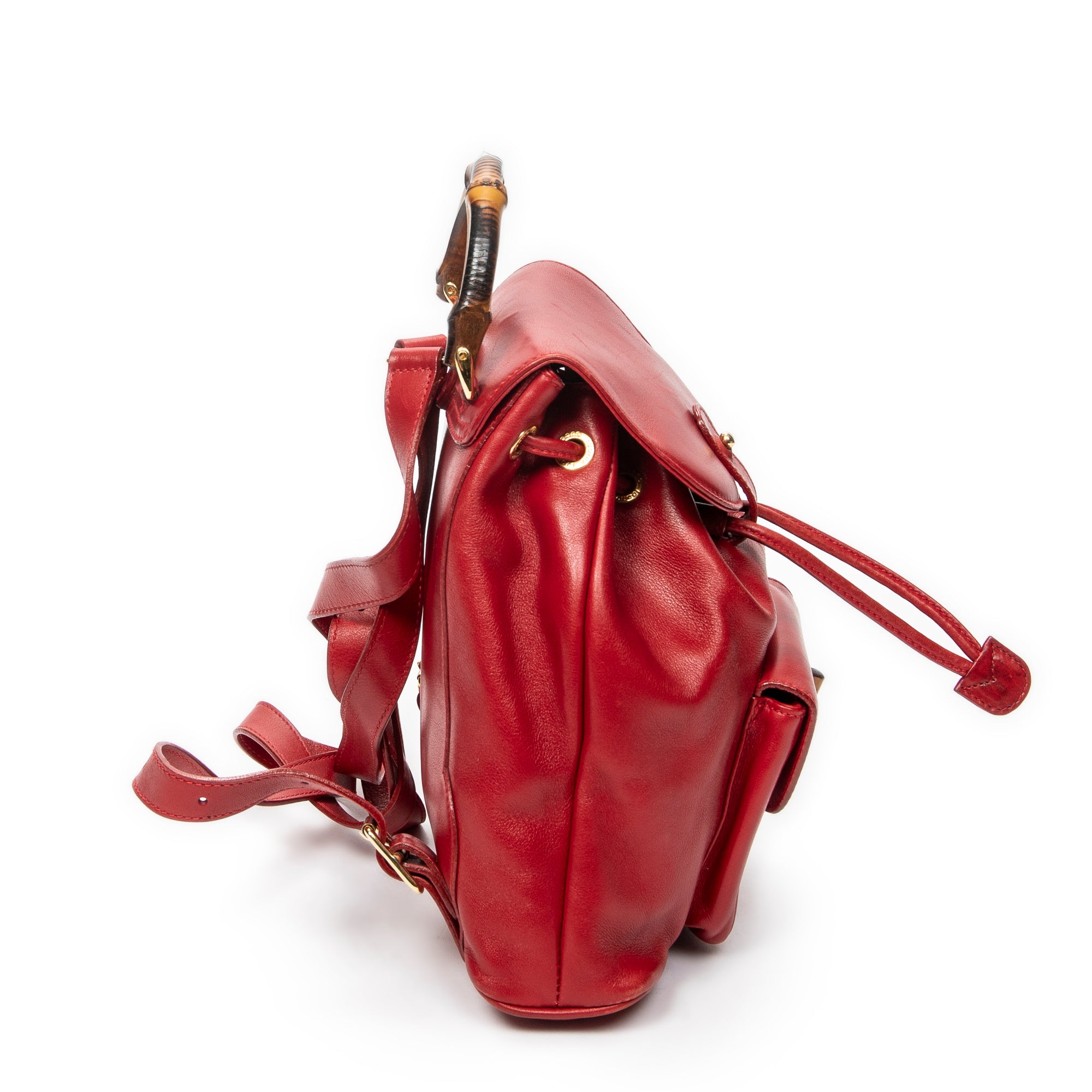 Backpack Mini Bamboo Backpack Red Calfskin Leather