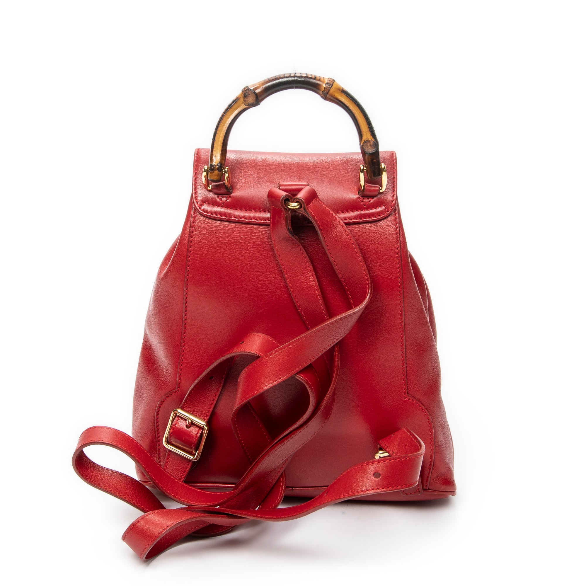 Backpack Mini Bamboo Backpack Red Calfskin Leather