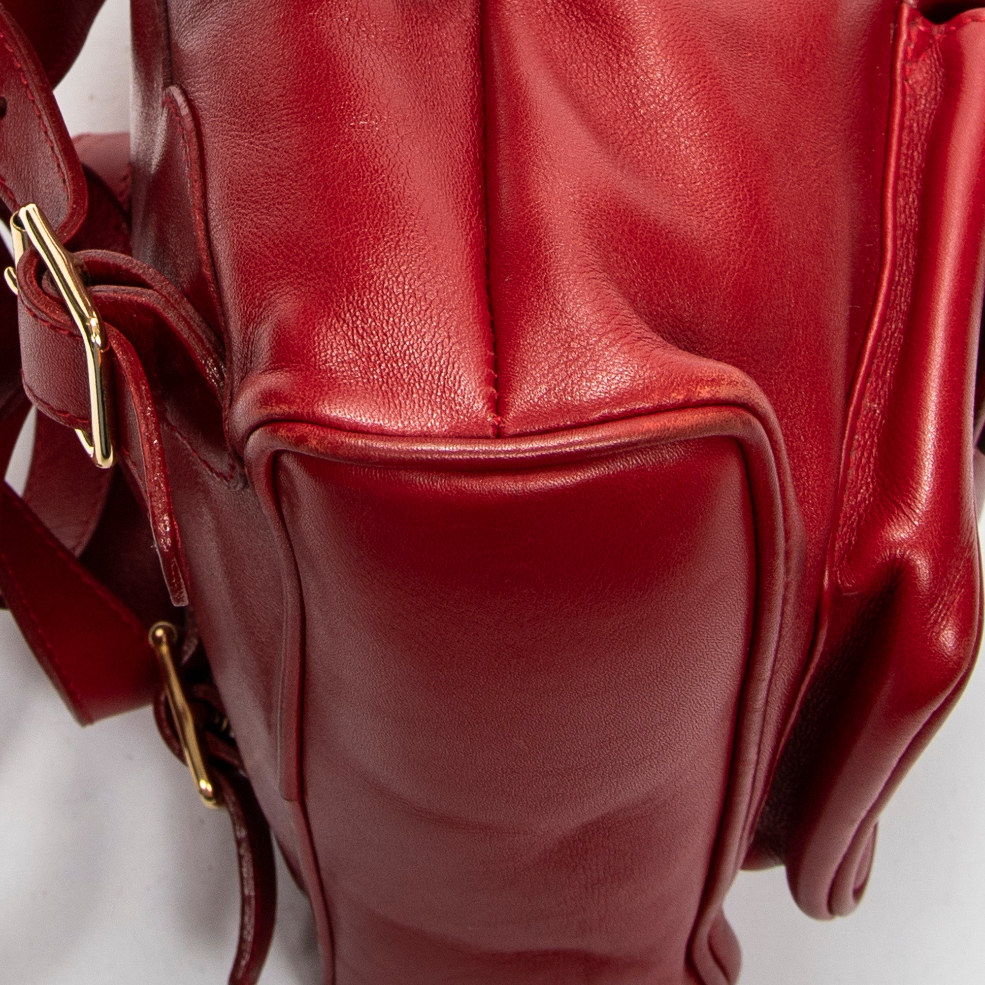 Backpack Mini Bamboo Backpack Red Calfskin Leather