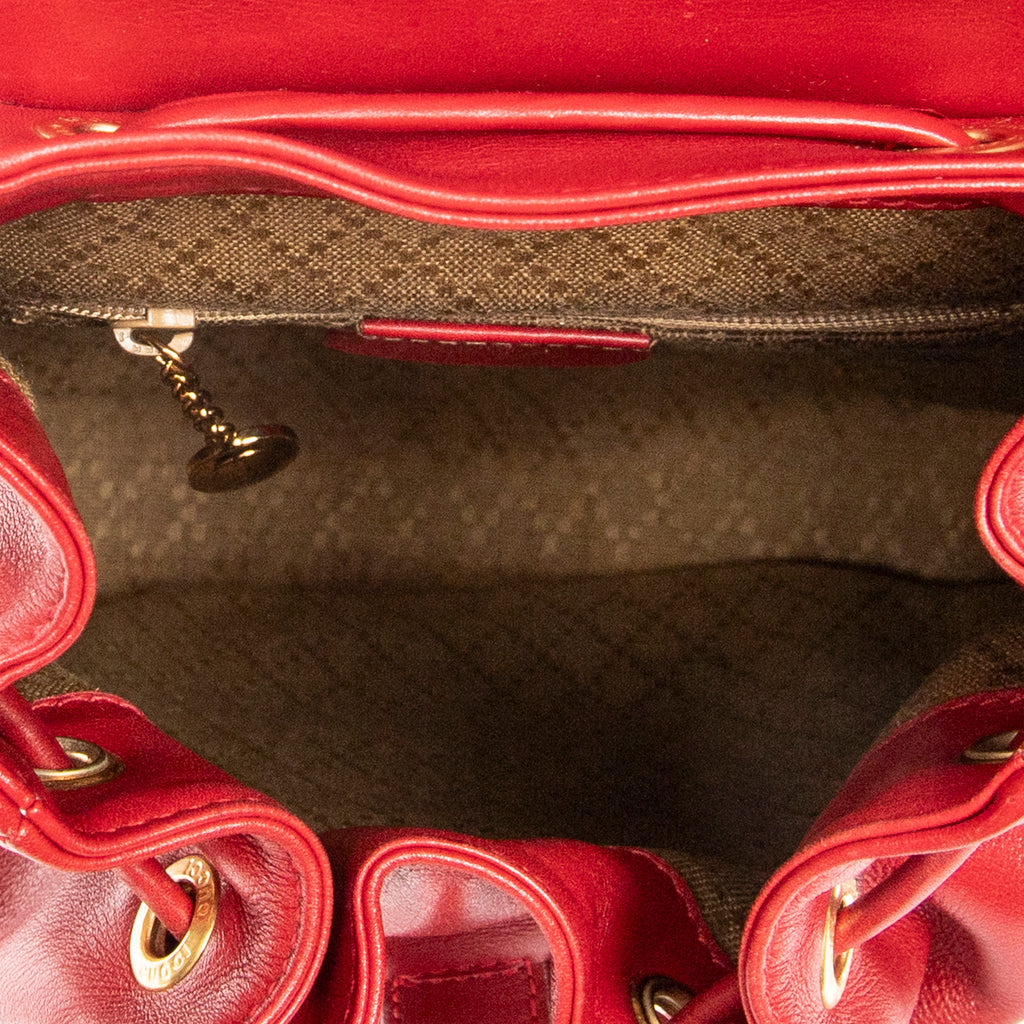 Backpack Mini Bamboo Backpack Red Calfskin Leather
