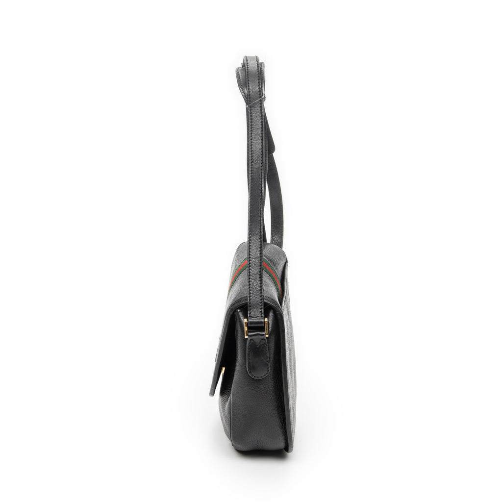 Shoulder Bag Vintage Web Flap Crossbody Black Grained Calfskin Leather
